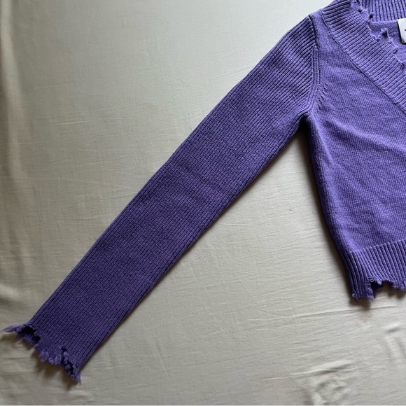 ANN ANDELMAN purple distressed virgin wool cropped button up cardigan - Picture 3 of 8